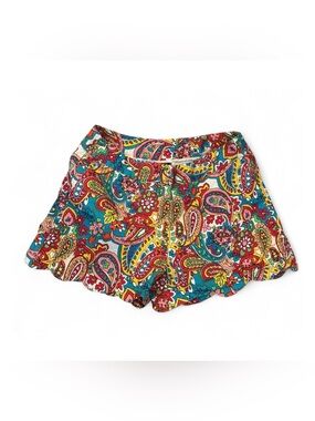 Attyre Teal Multicolor Paisley Scallop Hem High Waist Shorts